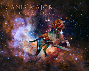 Artwork of Canis Major - The Great Dog constellation against backdrop of outer space