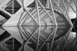 Reflected architecture in Ciudad de las Artes y las Ciencias in Valencia, Spain